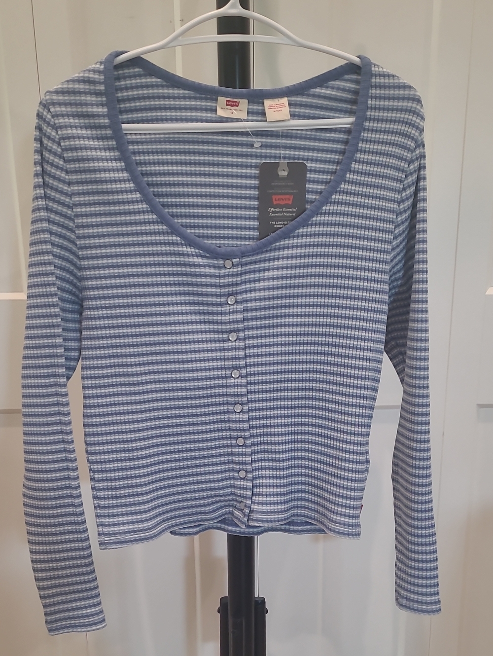 Levi's Blue and White Striped Long-Sleeve Button Front Top NWT